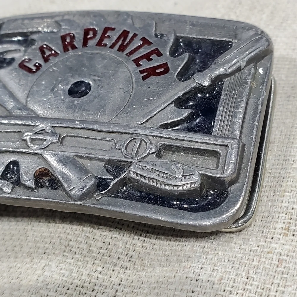 VINTAGE CARPENTER BELT BUCKLE SILVER METAL C&J INC 1994